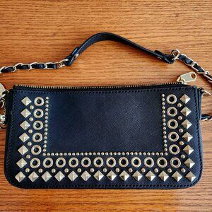 DONNA KARAN NEW YORK SMALL BLACK LEATHER EVENING BAG